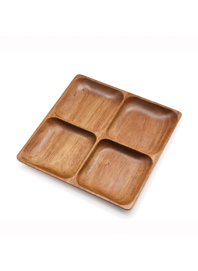 بين سيرفي طبق رباعي الأقسام مربع من خشب الأكاسيا بني 2.5 x 25 x 25 ملم PS35825A
